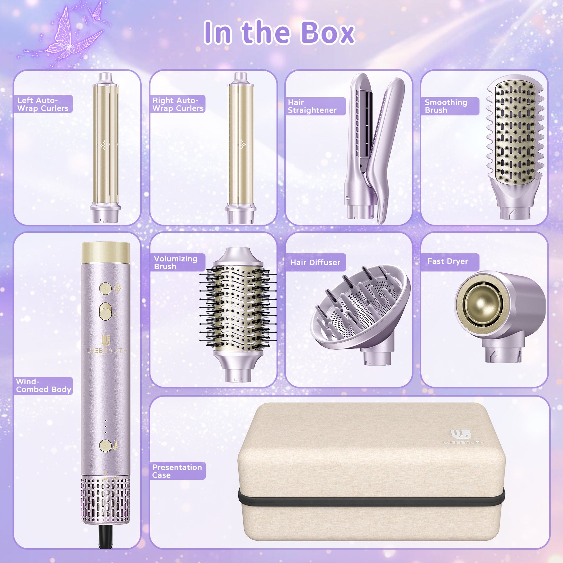 Hair Dryer Brush 8-in-1 Dual Voltage Hot Air Styler
