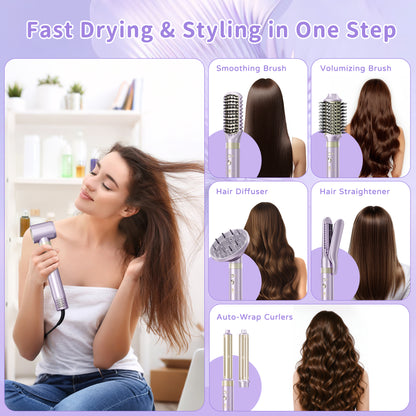 Hair Dryer Brush 8-in-1 Dual Voltage Hot Air Styler