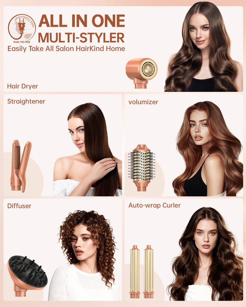 Webeauty Hype Air 6 – Dual Voltage Hair Dryer Brush, Travel Styler