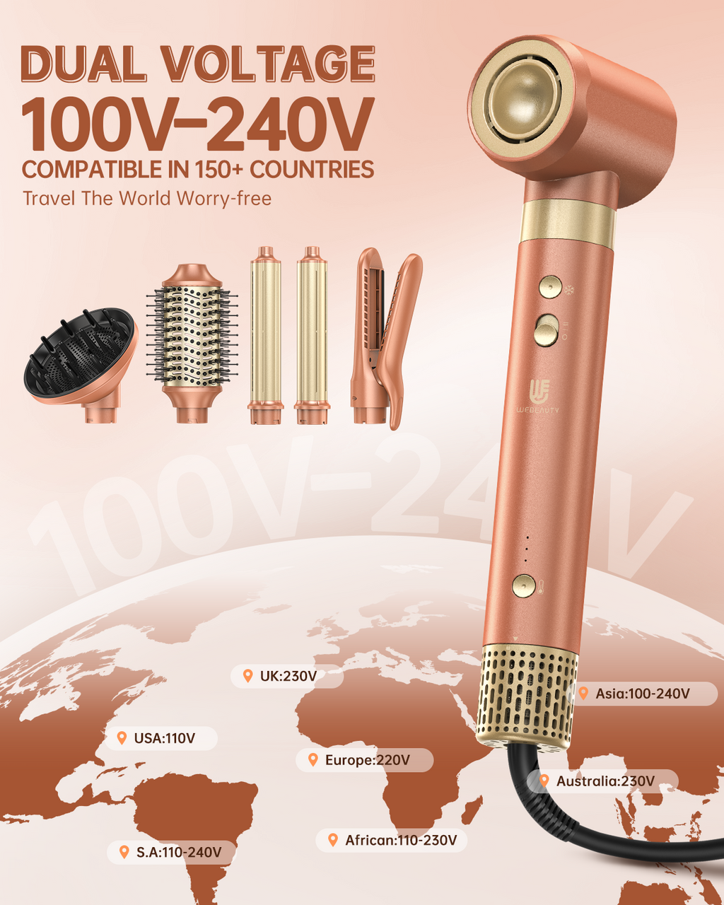 Webeauty Hype Air 6 – Dual Voltage Hair Dryer Brush, Travel Styler