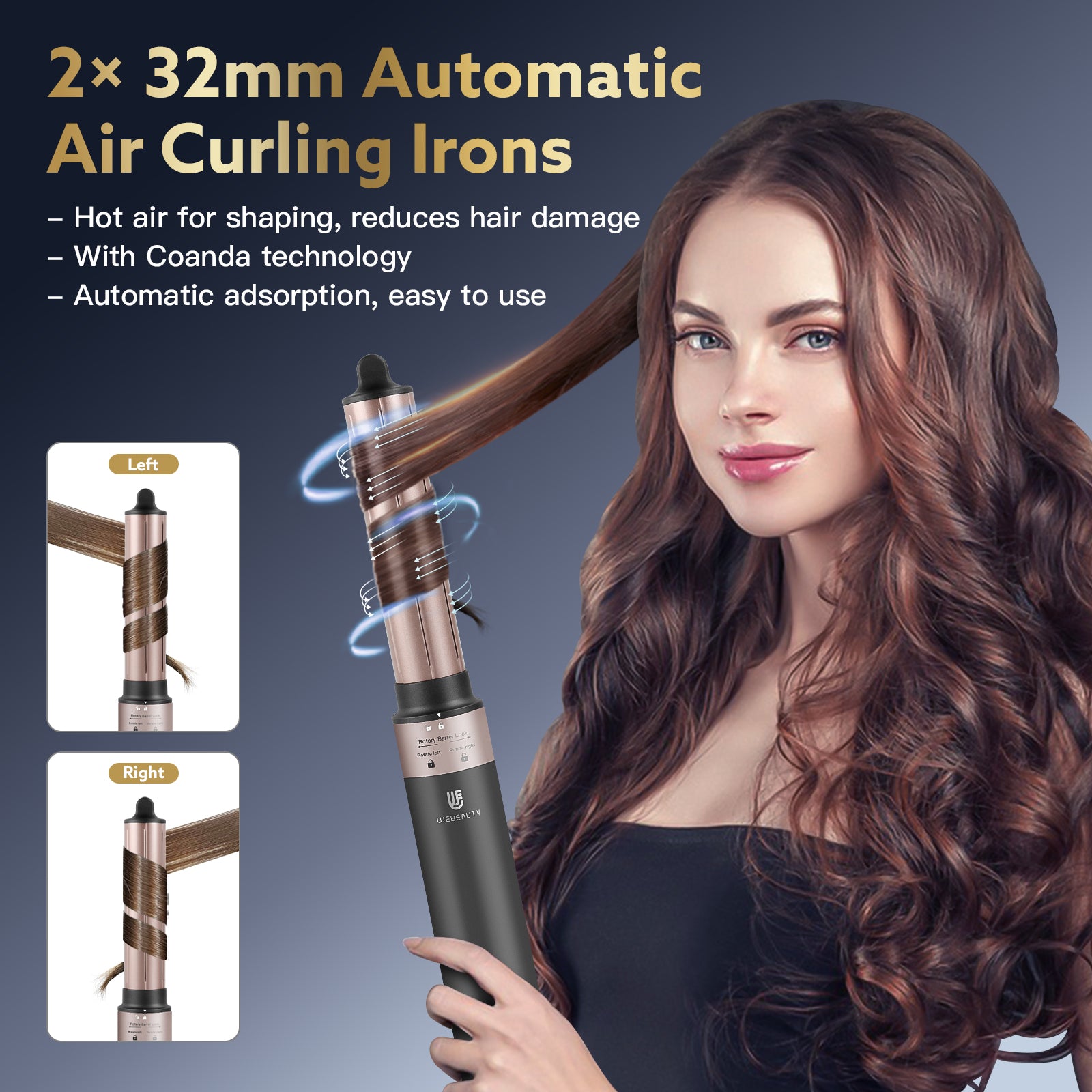 High Speed Hot Air Brush with Auto Air Curlers and Adjustable Settings Webeauty Hype Air 3 in 1 webeauty